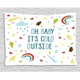 thumbnail image 1 of Oh Baby Tapestry, Oh Baby It's Cold Outside Ironic Joke Phrase with Colorful Summertime Theme Icons, Wall Hanging for Bedroom Living Room Dorm Decor, 60W X 40L Inches, Multicolor, by Ambesonne, 1 of 2