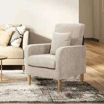 Magshion Modern Cotton-linen Fabric Accent Chairs, Armchair with Toss Pillow, Upholstered Single Sofa for Living Room Bedroom, Beige