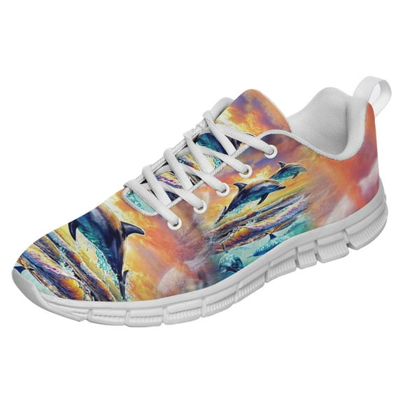 Waves Dolphin Shoes for Men Women Running Sneakers Breathable Casual Sport Tennis Shoes White Size 3.5