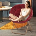 thumbnail image 5 of MoNiBloom 2Pcs Saucer Chair Soft Faux Fur Oversized Folding Accent Chair Lounge Lazy Chair Moon Chair with Metal Frame for Bedroom Living Room, Red, 5 of 11