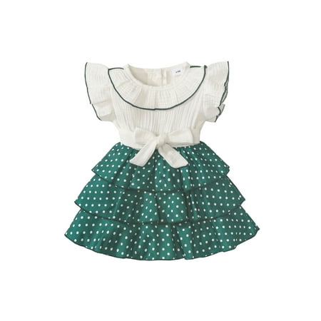

Arvbitana Baby Girl Princess Skirt Set Fly Sleeves Round Neck T-shirt + Elastic Dot Print Layered Ruffles Skirt Summer Casual Outfit for Newborn 2Pcs 3-24M