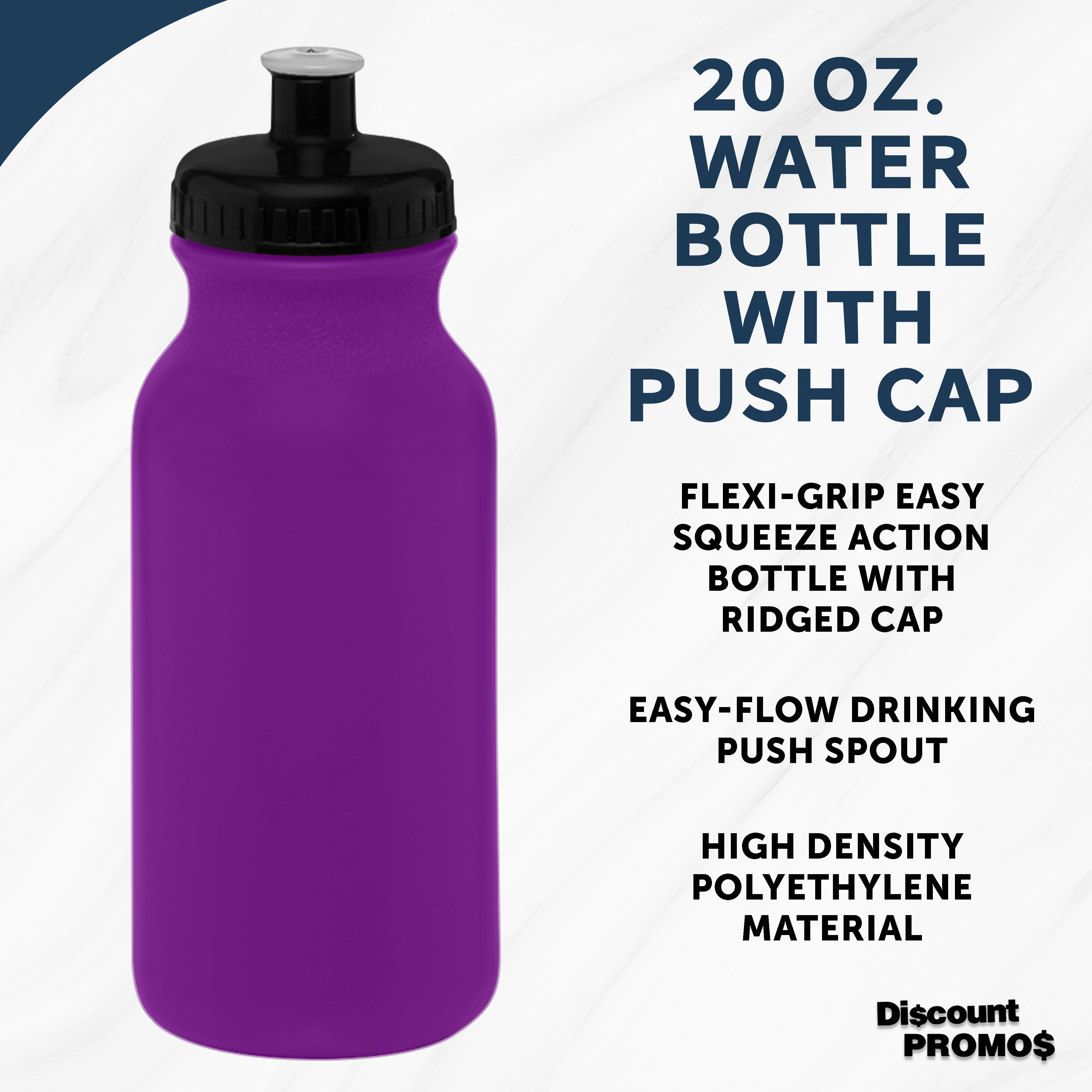 Water Bottle with Push Cap 20 oz. Set of 6, Bulk Pack - Reusable, Leak Proof, Perfect for Gym, Hiking, Camping, Outdoor Sports - Purple