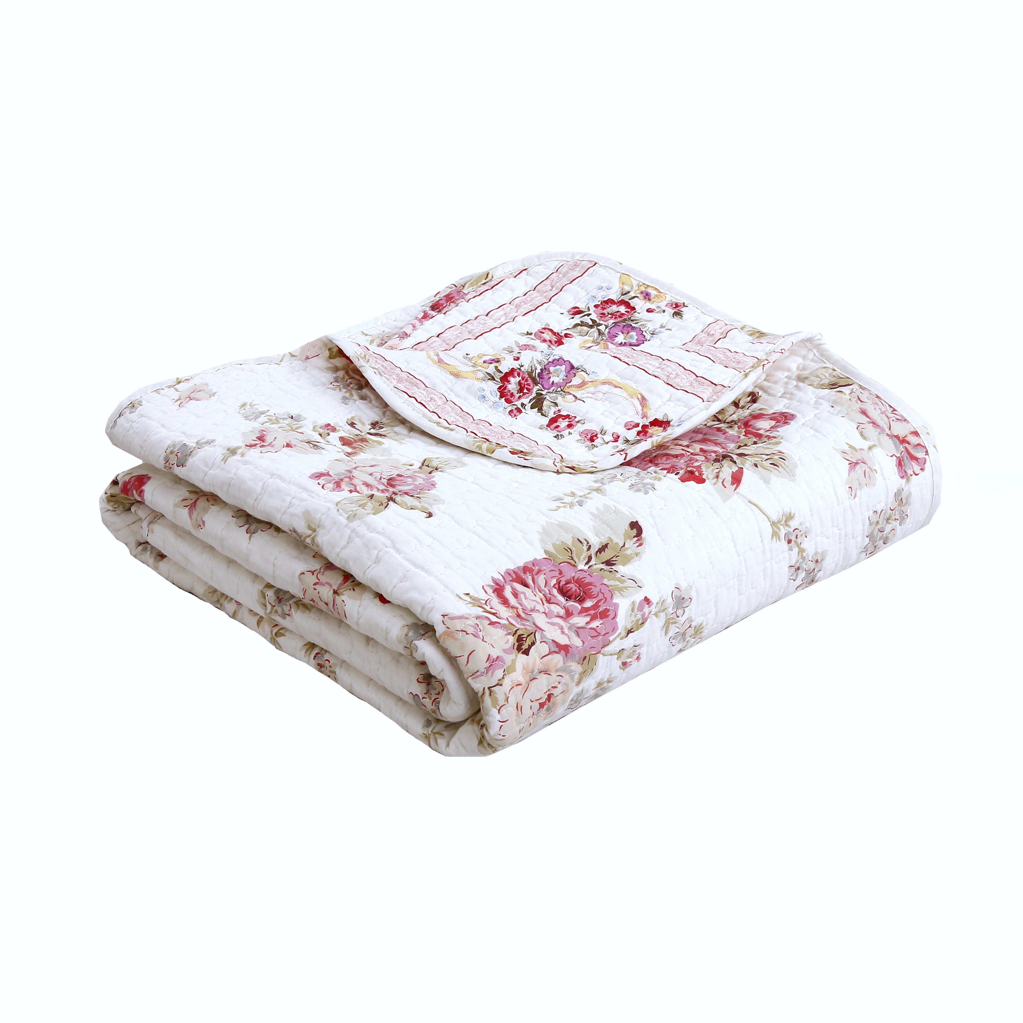 Cozy Line Shabby Chic Spring Rose 100% Cotton Quilted Throw Blanket