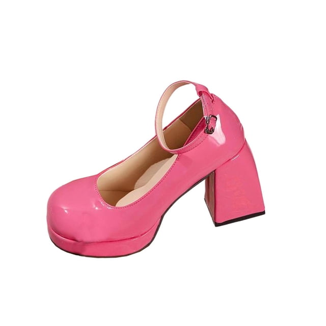 Correas de Tacón para Tacones Altos Tacones de Cuero Patentado Mary con Correa de Tobillo Y Tacón de Bloque Grueso Sandalias de Mujer Cómodas para Fiestas Y Moda Diaria