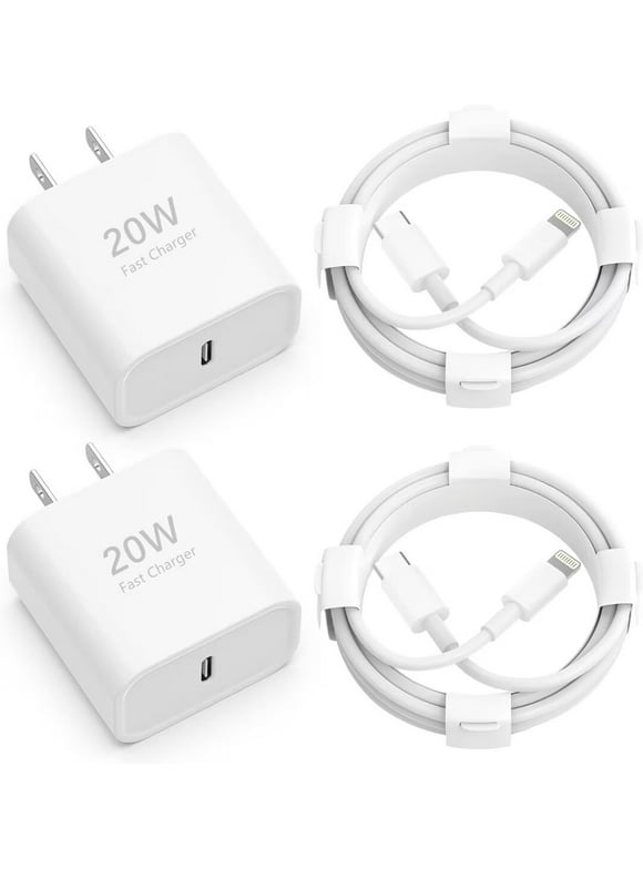 iPhone Charger Fast Charging 2 Pack 20W PD USB C Wall Charger Block with 6.6FT Long Type C to Lightning Cord Compatible for iPhone 14 13 12 11 Pro Max xr xs x,iPad,White