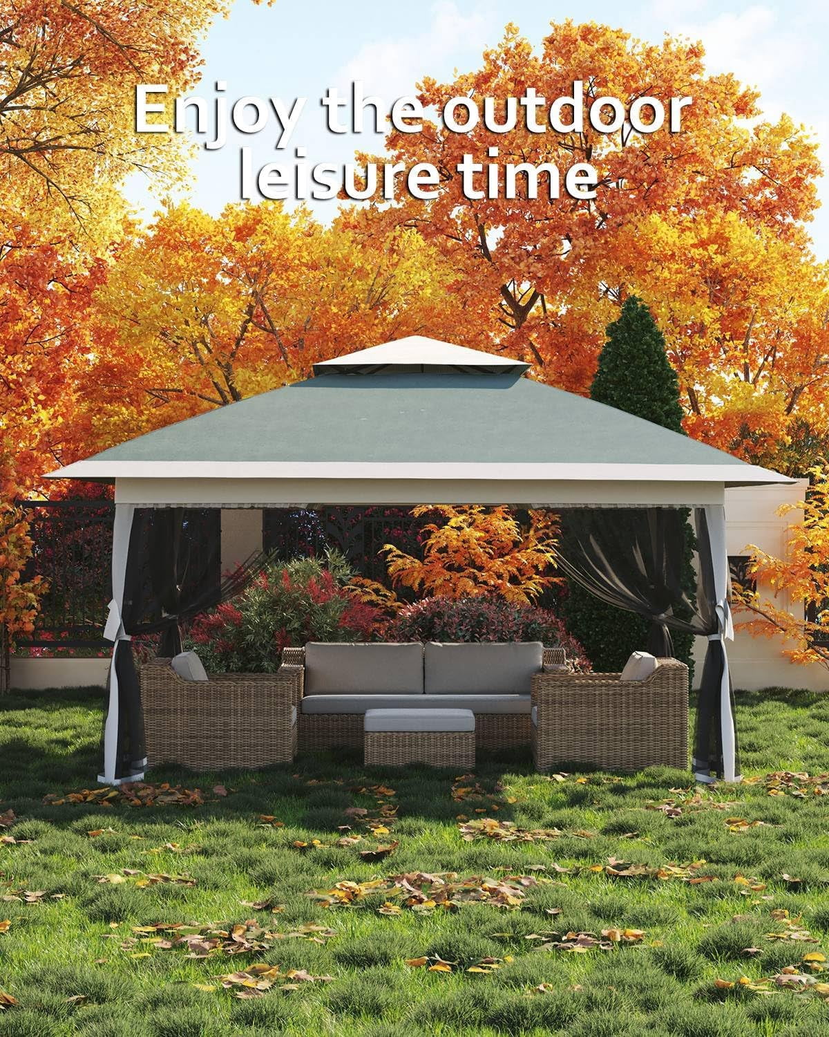 Luku 13x13FT Pop Up Gazebo, Canopy Tent with Mosquito Netting - Outdoor Gazebo for Backyard & Patio Furniture - Pop Up Tent with Wheeled STO-N-Go Cover Bag