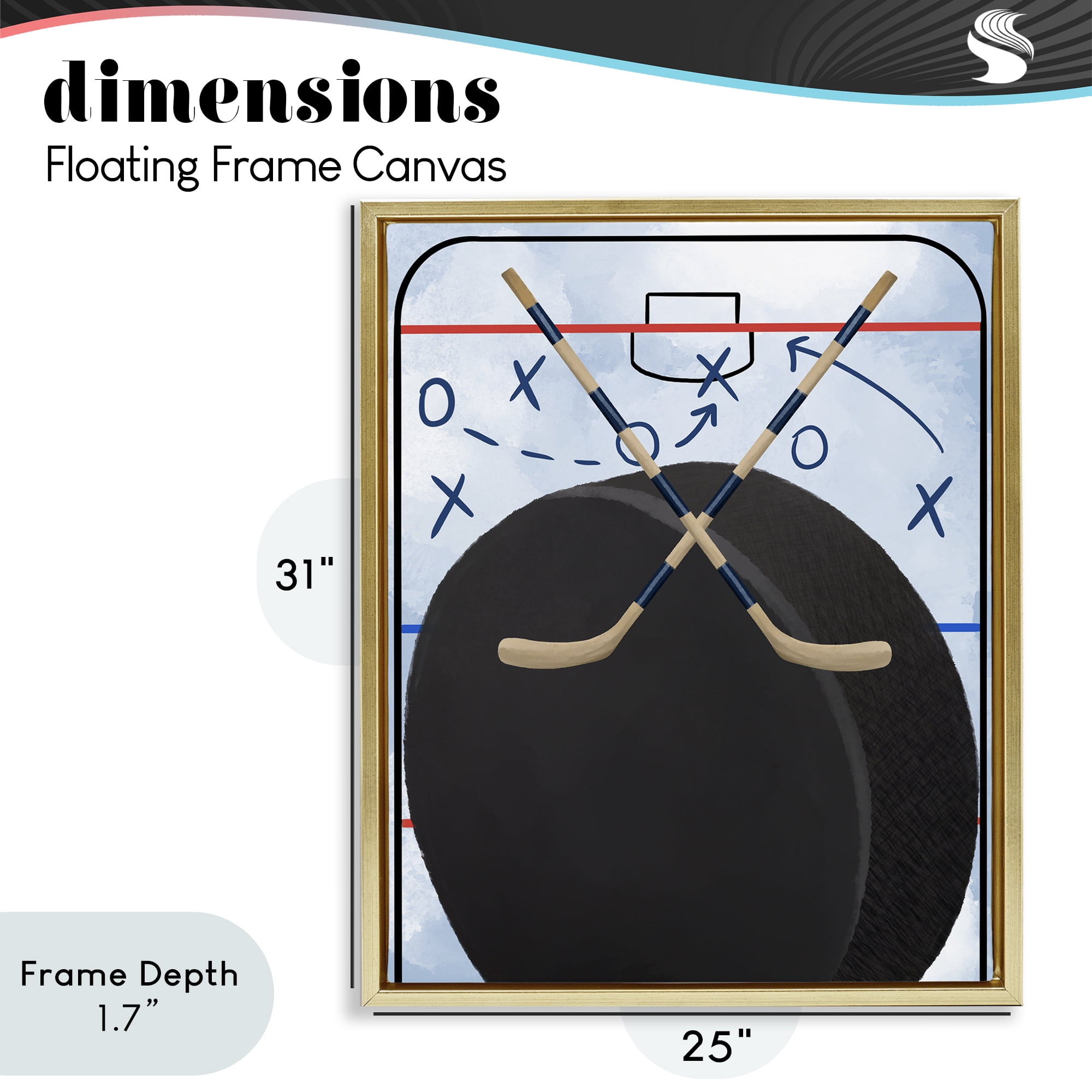 Stupell Industries Hockey Rink Tactics Gold Framed Floater Canvas Wall Art, design by Jennifer Stith