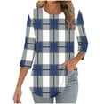 thumbnail image 7 of EchfiProm Tee Shirts Womens Plaid Blue 3/4 Sleeve Pullover Crew Neck Dressy Casual Loose Fit Blouse, 7 of 7