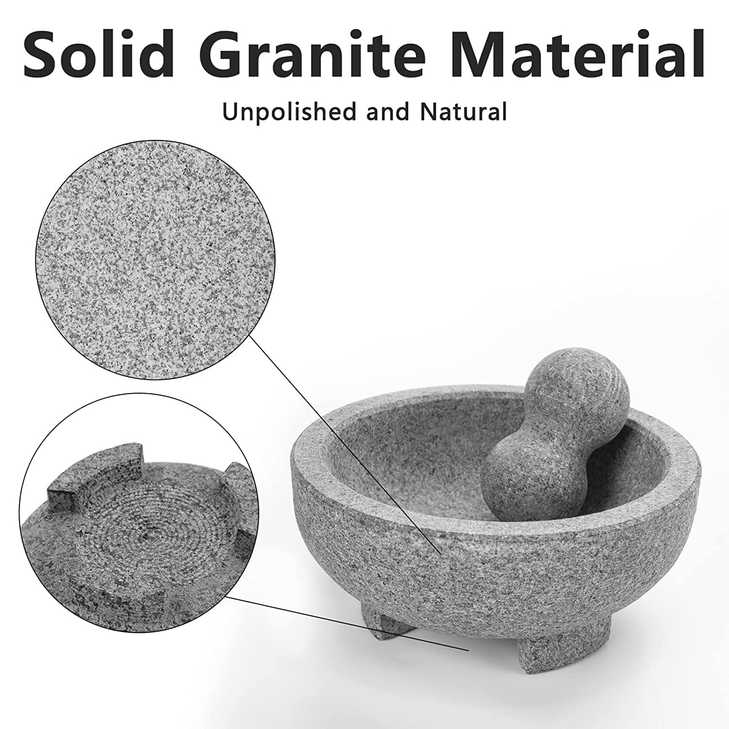 Alpine Cuisine Mortar and Pestle Set - 8 Inch - Unpolished Granite, Sp