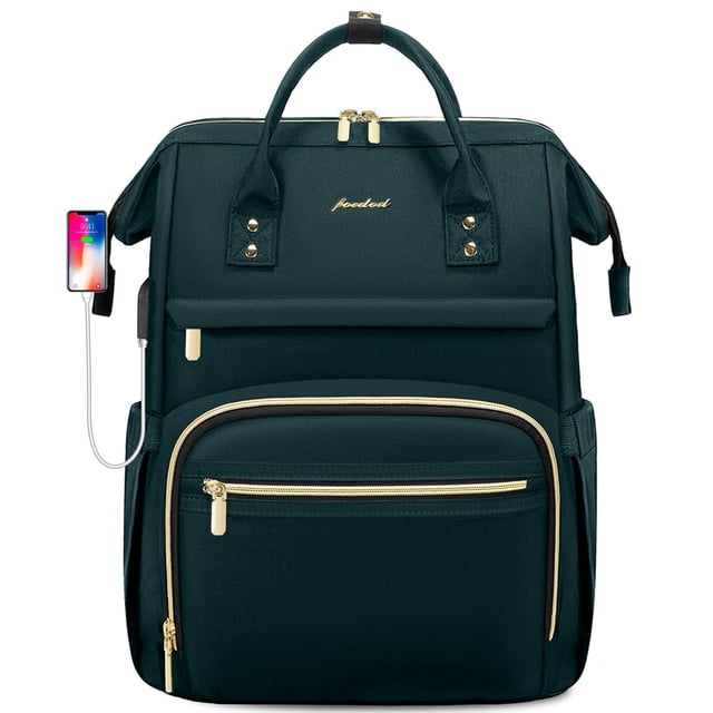 Mochila para portátil Focdod para mujer, 15.6 pulgadas, impermeable, color verde oscuro