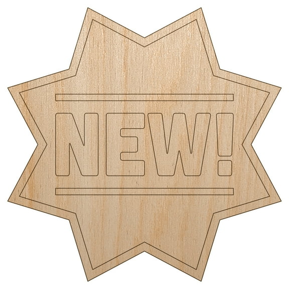 New Star Label Wood Shape Unfinished Piece Cutout Craft DIY Projects - 4.70 Inch Size - 1/8 Inch Thick