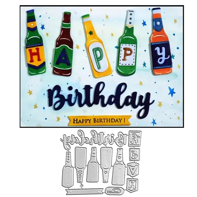 Troquel metálico TingZVen Happy Birthday Bottle 12 x 11 cm