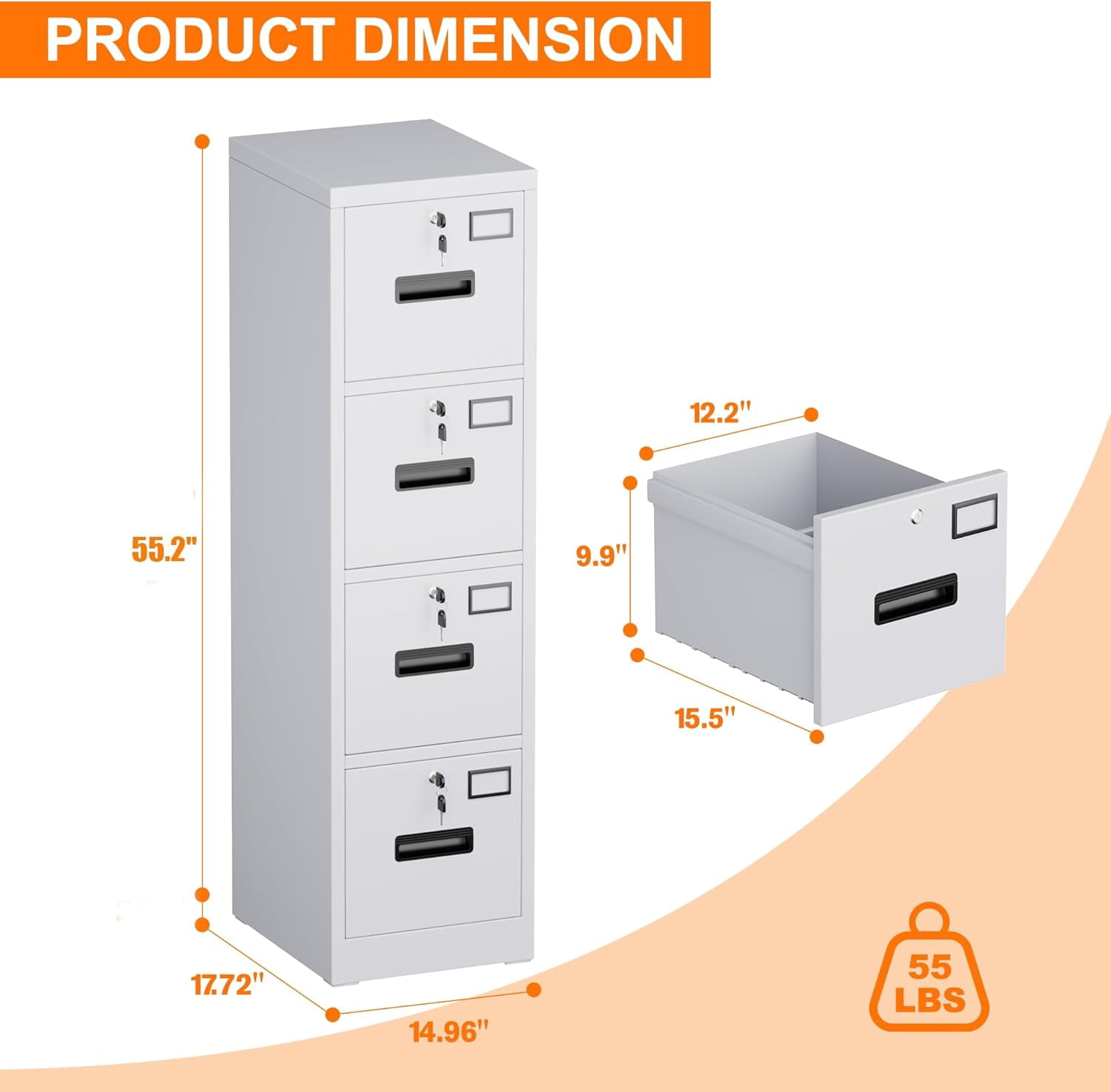 Lateral File Cabinet with Drawers, Locking Drawers and Adjustable Shelves Metal Storage Cabinet for Home Office Garage School, Fit for A4 Letter Legal File, Assemble Required