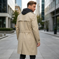 thumbnail image 4 of Men's Trench Coat Notched Lapel Belted Windbreaker Long Jacket Windproof Comfortable Durable Overcoat, L, 4 of 6