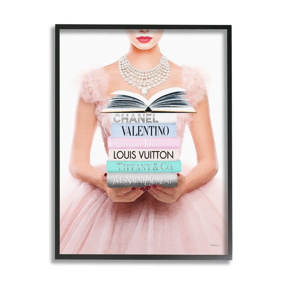 Stupell Industries Fashionista Girl & Books Beauty & Fashion Painting Black Framed Art Print Wall Art, 11 x 14