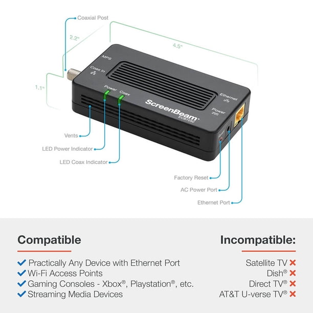ScreenBeam MoCA 2.5 Network Adapter with 2.5Gbps Ethernet Port