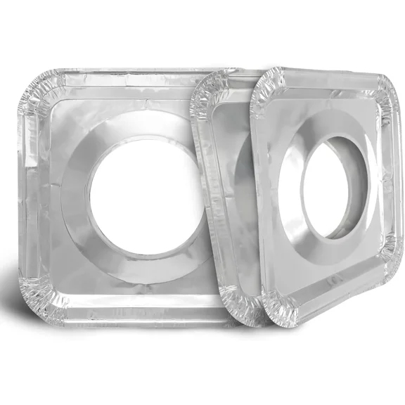 Lingsheng Thicker Aluminum Gas Stove Burner Covers, 8.5x8.5 Inch Square Pan Liners - Disposable Range Protectors (50 Pack)
