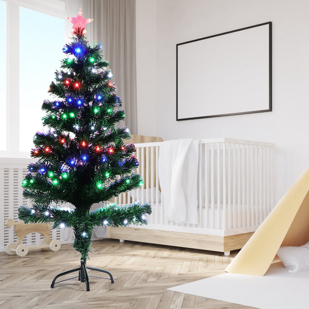 LYUMO 4ft LED Fiber Optic Artificial Green Christmas Tree Holiday