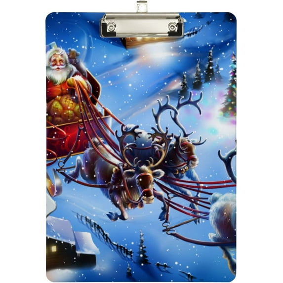 FMSHPON Christmas Santa Reindeer Postcard Clipboard Hardboard Wood Nursing Clip Board and Pull for Standard A4 Letter 13x9 inches