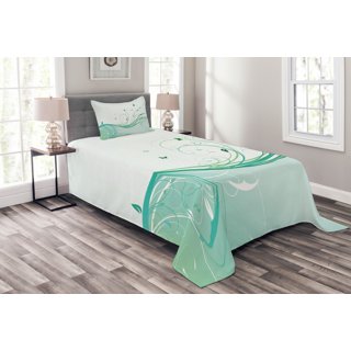 Dada Bedding Hint of Mint Floral Pastel Cotton Patchwork Ruffle Bedspread Set (jhw-3036), Size: California King