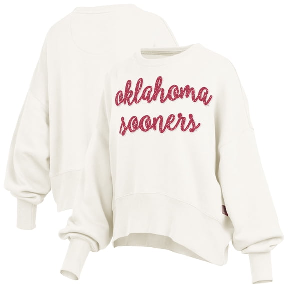 Women's Pressbox Cream Oklahoma Sooners Chelsea Oversized Pullover Sweatshirt