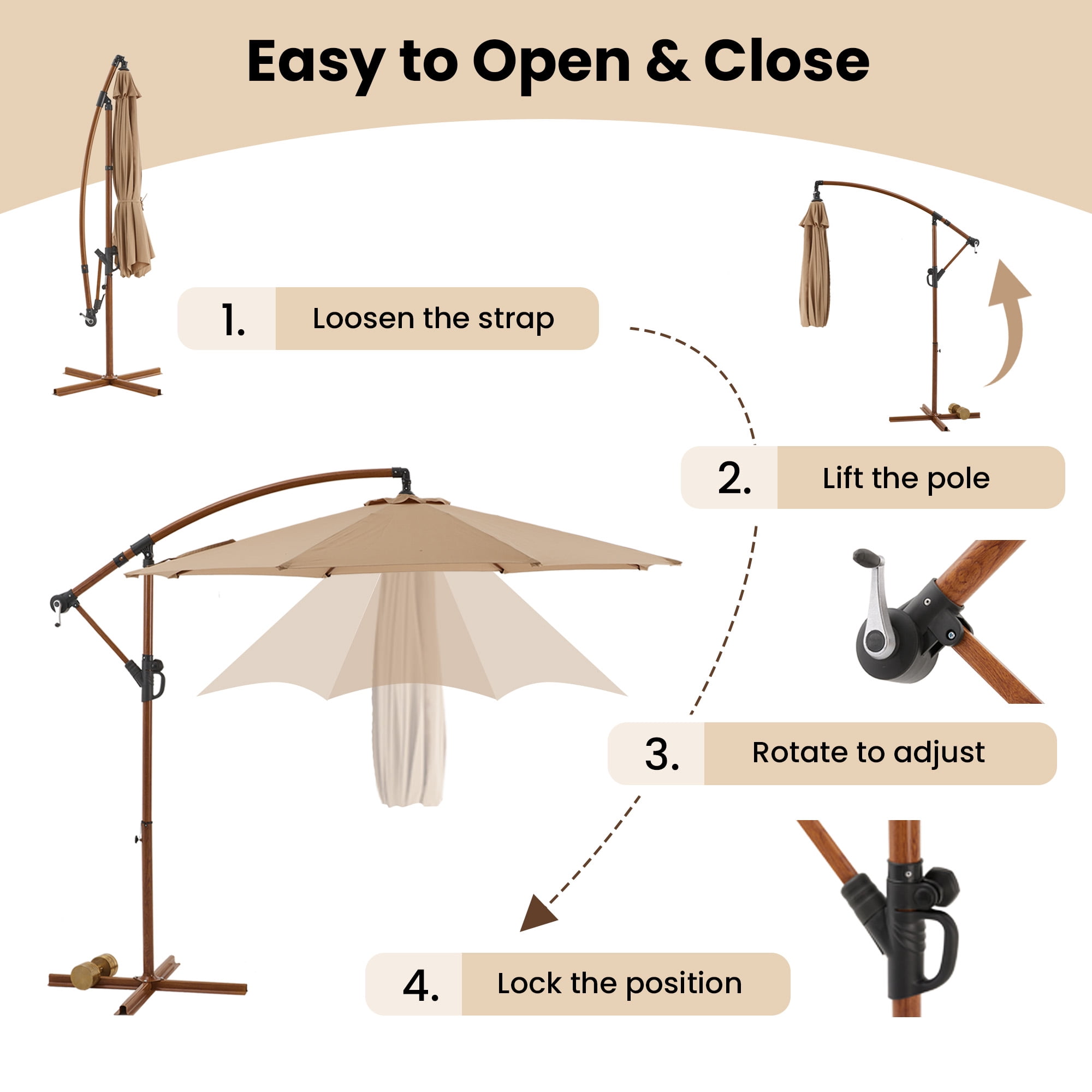 COSIEST 8ft 360° Rotating Cantilever Umbrella，Outdoor Patio Umbrella