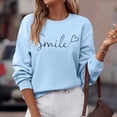 thumbnail image 4 of Chandails en Molleton pour Femmes Automne Haut Superposé Col Rond Chandail en Molleton Rayé Manches Longues Hauts Décontractés Tenue de Détente Confortable Chandail Manche Longue Femme Bleu Clair G, 4 of 7