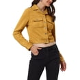 thumbnail image 4 of INSPIRE CHIC Women's Casual Faux Suede Notched Collar Button Up Cropped Jacket with Pockets Yellow L, 4 of 5