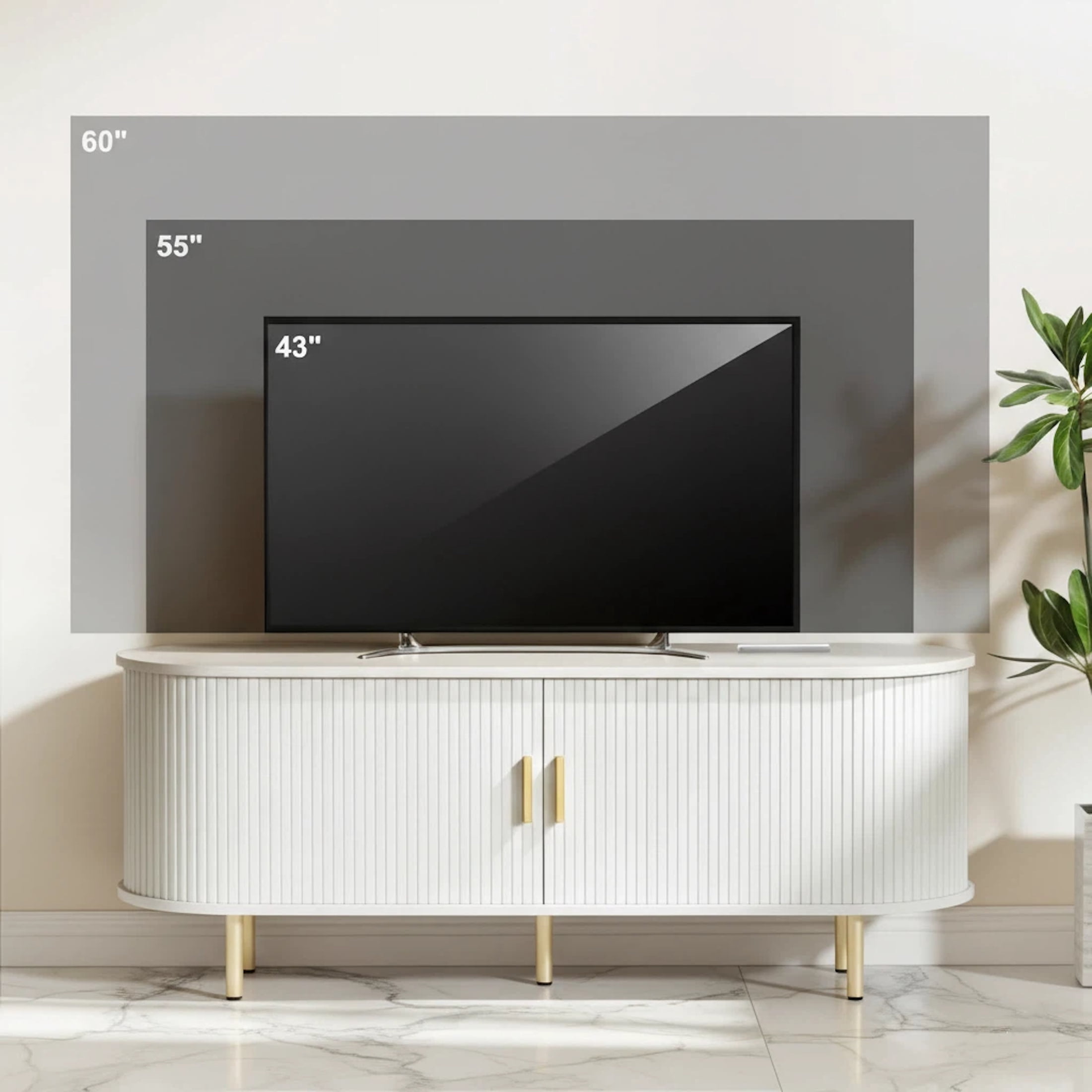 AISWORD 55 Inch TV Stand with Power Outlet for TVs up to 60 Inch, Entertainment Center with Storage and Adjustable Shelves, Media Console with Sliding Doors for Living Room, White
