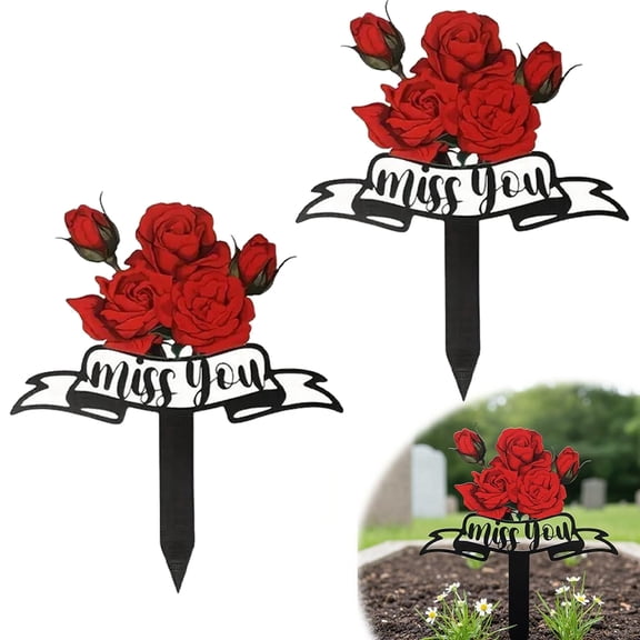 Metal Cemetery Memorial Plaque for Outdoors, Grave Marker Garden Stake with Red Cardinal and Cross, Sympathy Tribute for Grave Decorations Yard Decor