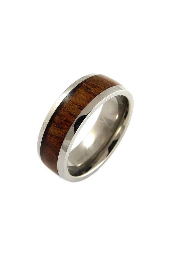 Genuine inlay Hawaiian koa wood band ring titanium comfort fit 8mm size 12
