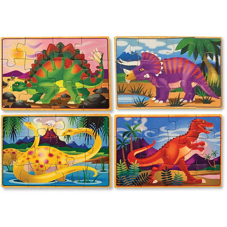 Melissa & Doug Dinosaurs 4-in-1 Wooden Jigsaw Puzzles in a Storage Box,