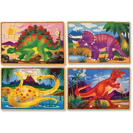 Doug Puzzle Portfolio - Melissa & Doug Dinosaurs 4-in-1 Wooden Jigsaw Puzzles in a Storage Box, 48pc