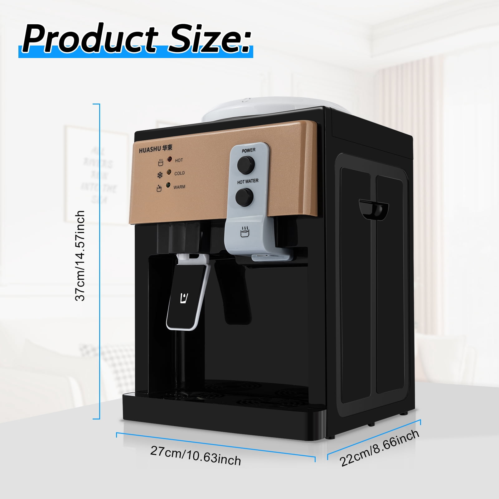 Fixartoo Top‑Loading 3‑Temperature Water Dispenser,1.2-5 Gallon Bottle Compatible, 550W Fast Heating,One‑Hand Operation for Home, Office & Dorm,Champagne Gold