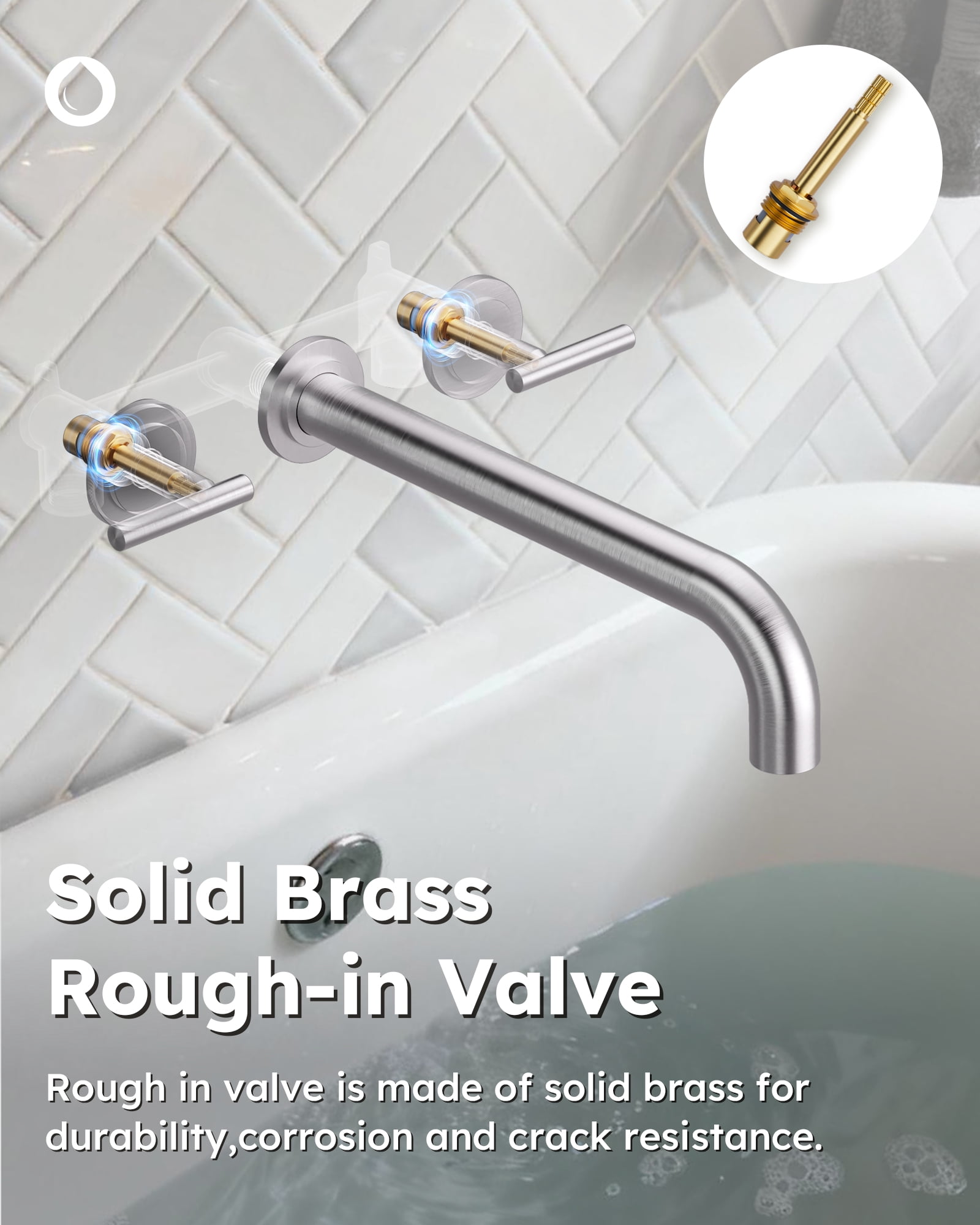 Wowow Wall Mount Tub Filler: Brushed Nickel Tub Faucet High Flow Two Handles Solid Brass, Long Spout Reach,Tub Faucet Bathroom Bathtub Faucets with 2 Handles with Brass Rough in Valve Included