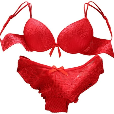 

Promotion Clearance Lace Sexy Thin Deep V-neck Push Up Underwear hot-selling Vintage Solid Color Bra Set Red 75B