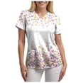 thumbnail image 4 of COMVALUE Scrub Tops Women Short Sleeve Plus Size V Neck Fun Printed Scrubs Top Medical Nursing Uniforms with Pockets (Light Pink, XXL), 4 of 7
