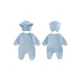 thumbnail image 2 of RUINIXCW Newborn Baby Girl Hospital Coming Home Outfit Infant Baby Girl Spring Fall Winter Clothes Heart Romper Ruffled Trim Jumpsuit Hat 2 Pcs Set, 2 of 9