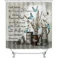 thumbnail image 2 of 4PCS Farmhouse Shower Curtain Set, Bless This Home Cotton Flower Teal Pitcher Vase Moroccan Country Rustic Bathroom Decor, Waterproof Fabric White Shower Curtain, Non-Slip Bath Mat Toilet Rug, 2 of 7