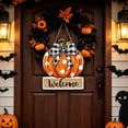 thumbnail image 3 of Halloween Pumpkin Welcome Hanging Sign With Polka‑Dot Bow, Fall Wooden Decor for Indoor & Outdoor Porch Holiday Displays, 3 of 5