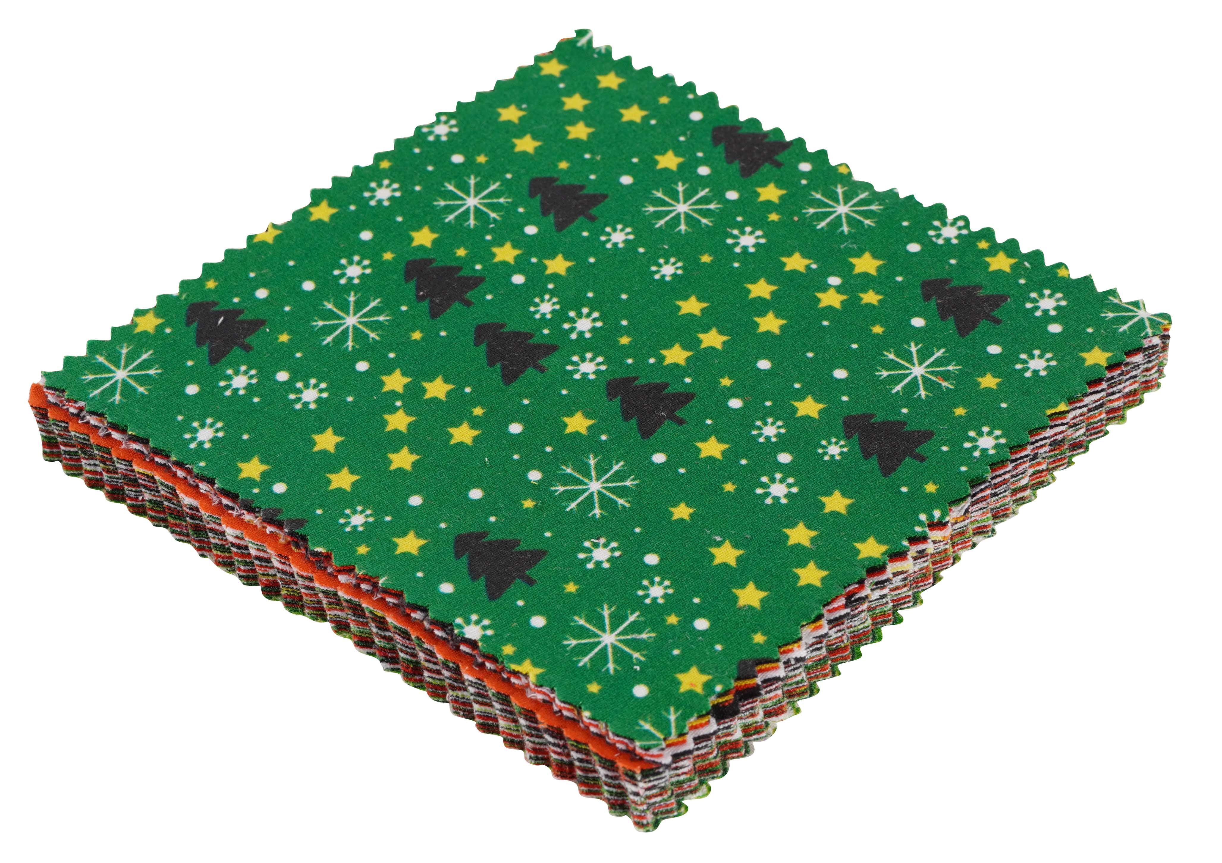 Soimoi Christmas Theme Print Precut 10-inch Cotton Fabric Quilting Squares Charm Pack DIY Patchwork Sewing Craft
