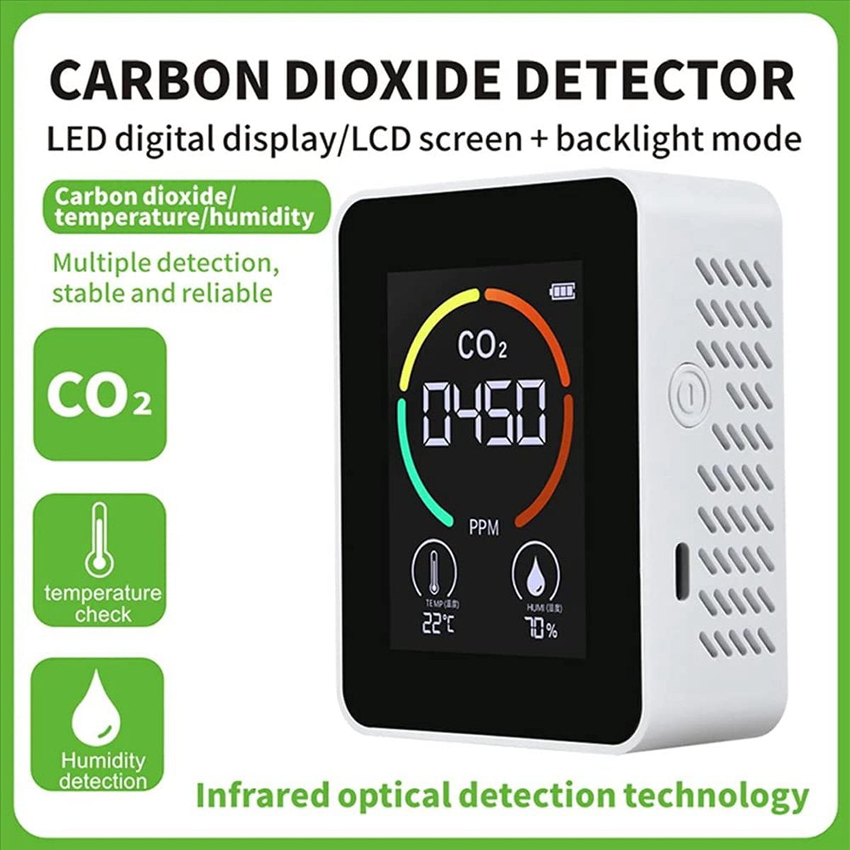 10X Temperature & Humidity Meter, Air Quality Monitor, Digital Air Pollution Carbon Dioxide Detector A,10 x Air Quality Analyzer 10 x USB Cable 10 x User Manual,White