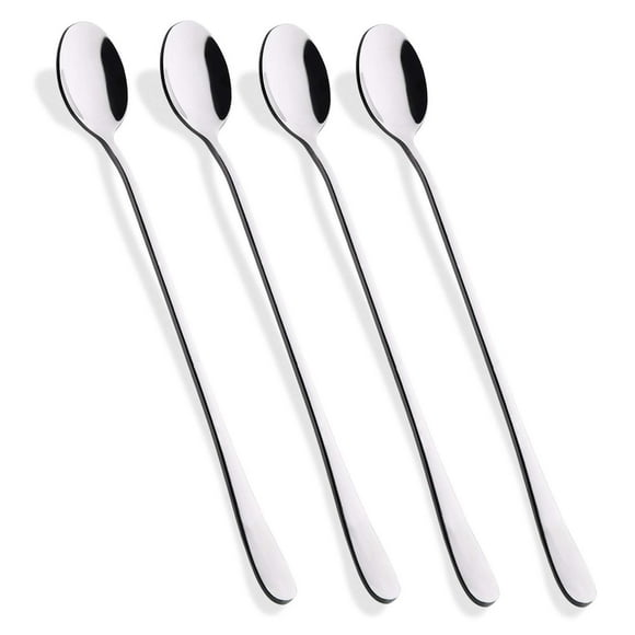 Hiware Cuchara de té helado con mango largo de 9 pulgadas, cuchara de café, cuchara para helado, cucharas agitadoras de cóctel de acero inoxidable, Juego de 4