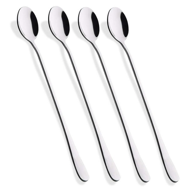 Hiware Cuchara de té helado con mango largo de 9 pulgadas, cuchara de café, cuchara para helado, cucharas agitadoras de cóctel de acero inoxidable, Juego de 4