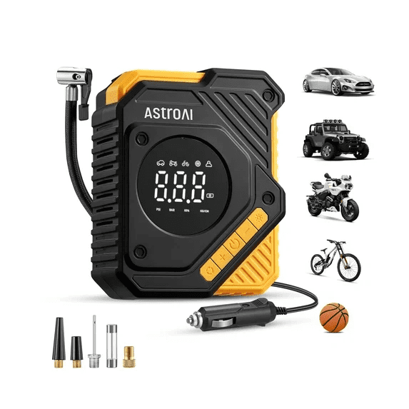 AstroAI Tire Inflator Portable Air Compressor for Tires, Digital Car Tire Air Pump 150 PSI, 12V DC, Preset Tire Pressure & Auto Shutoff, Yellow
