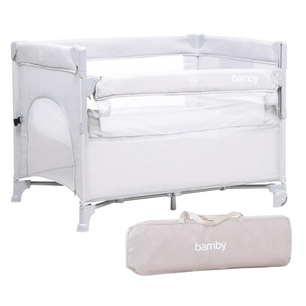 Cuna Corral Para Bebé Portátil Con Bolsa Transportadora De Viaje Plegable Gris Claro blanco