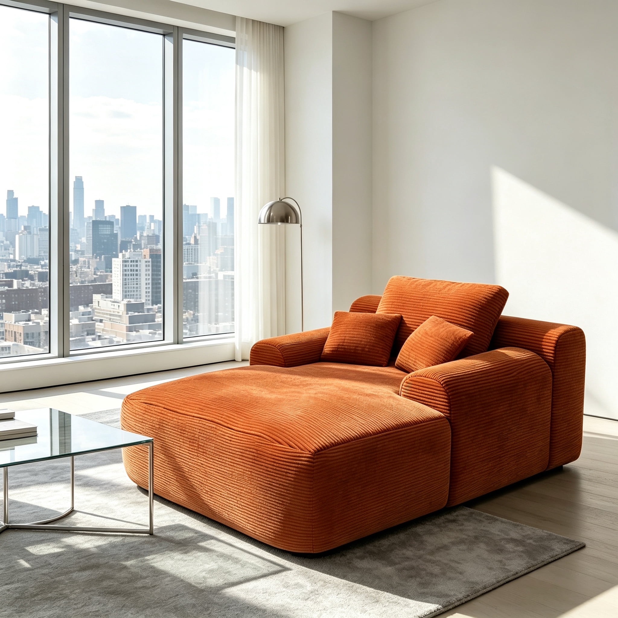 ShiKeyi 65'' Oversized Chaise Lounge Chair Indoor, Boneless Sofa Cloud Deep Seat Sleeper Sofa Bed, Plush Corduroy Chaise Couch with Pillows, No Assembly Required, Orange