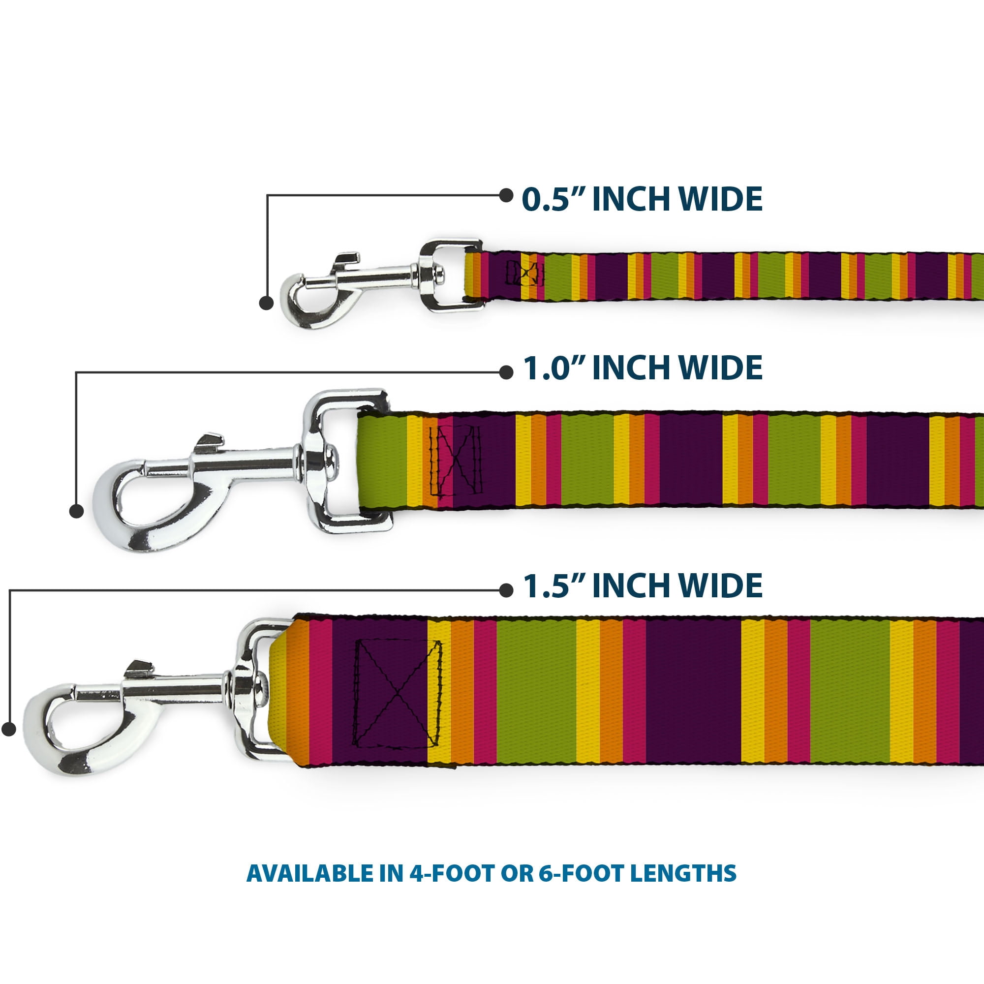 Buckle-Down Pet Leash, Dog Leash, Summer Essentials Color Block 7, 6 Feet Long 1.0 Inch Wide