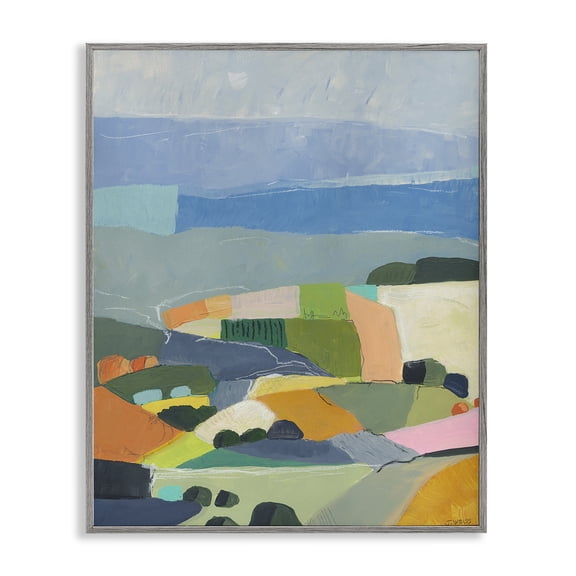 Stupell Industries Contemporary Farmland Shapes Abstraction Gray Framed Giclee Art, 11 x 14, by Jan Weiss