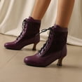 thumbnail image 3 of Oyedens Vintage Combat Boots for Women Party Leather Lace up Kitten Heel Dress Short Booties, 3 of 6